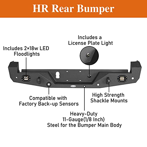 Hooke Road Tacoma Rear Bumper w/2 ×18W LED Lights for 3rd Gen Toyota Tacoma 2016 2017 2018 2019 2020 2021 2022 2023 - Image 5