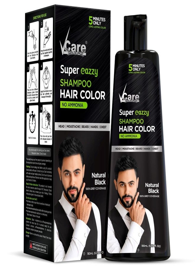 VCare Super Eazzy Hair Color Shampoo Black 180ml and Shikakai Paste 75g | 5 Min Easy Hair Dye for Men & Women | With Rice Ferment, Ceramide, Amla, Fenugreek & Hibiscus | Gentle Cleansing & Conditioning - Image 3