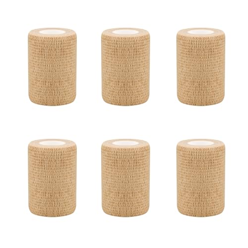 Ruby Q 3" Self Adhesive Bandage Wraps, 6pcs Vet Wraps, Skin Color, 5 Yard Self Adherent Wraps for Sports, Wrist, Ankle and Swelling - Image 1