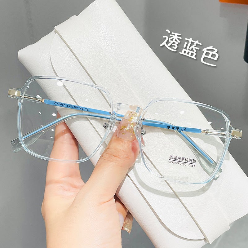 Womens anti-blue high-definition flat mirror girls face small plain artifact brown myopia frame frame wholesale Ice through blue