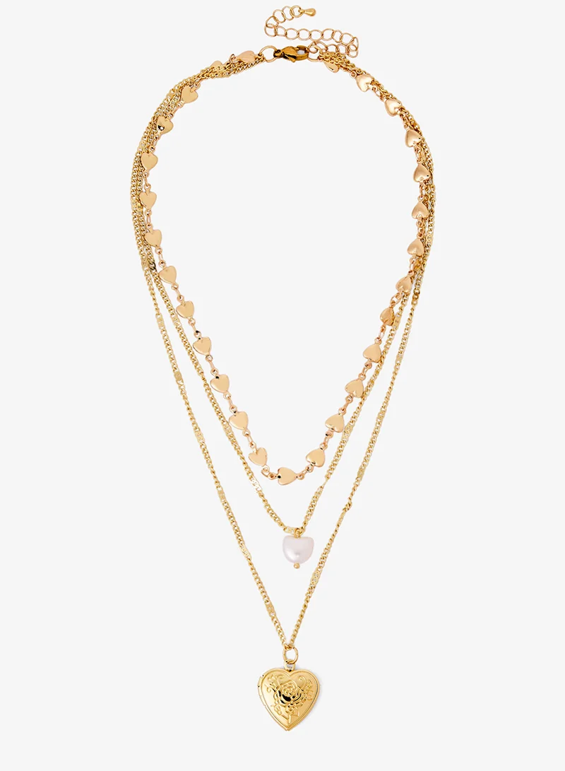 Ginger Heart Chunky Gold Metallic Layered Necklace