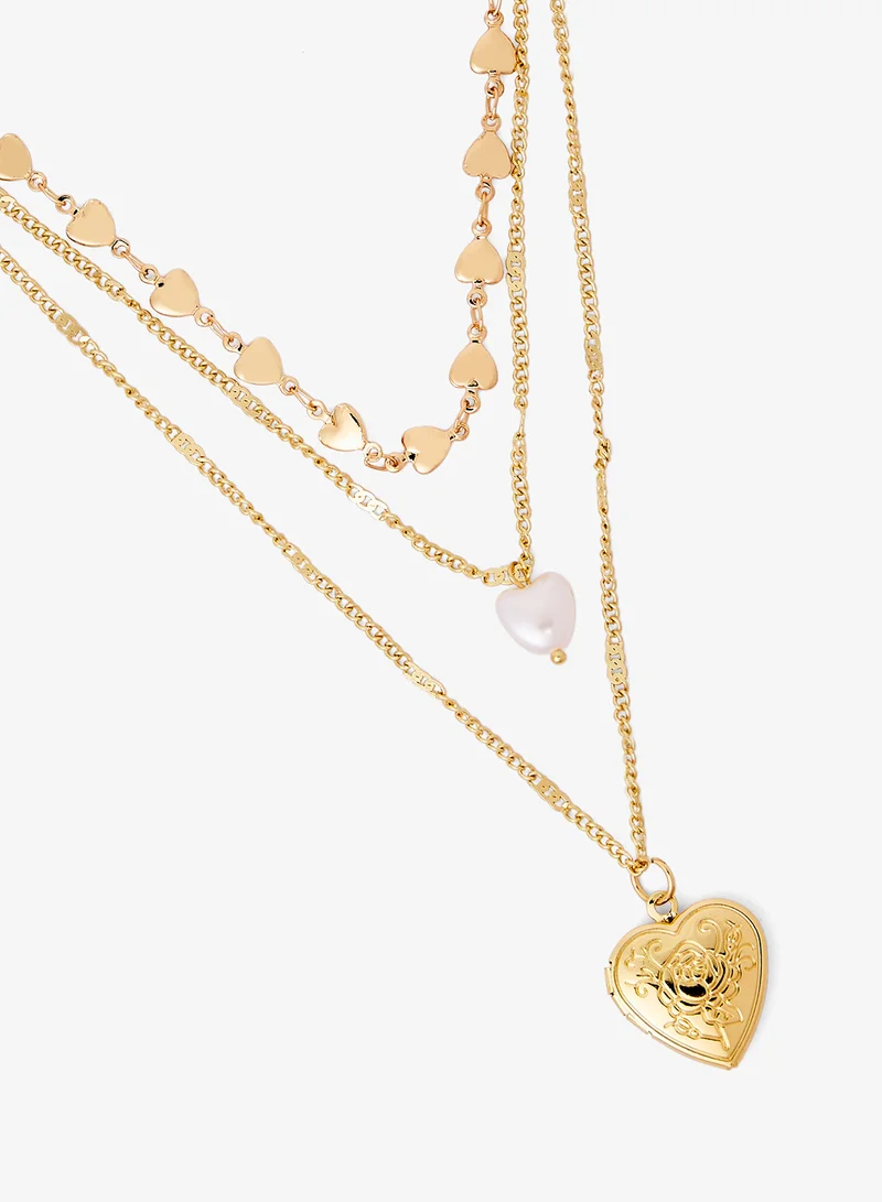 Ginger Heart Chunky Gold Metallic Layered Necklace