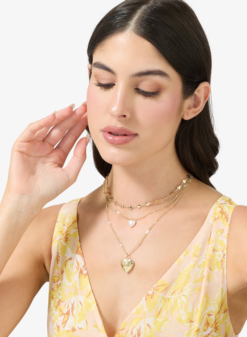 جينجر قلادة متدرجة معدنية ذهبية سميكة على شكل قلب - Image 4