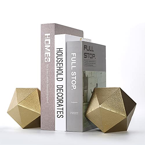 Ambipolar Geometric Decorative Ball Shaped Bookends, Modern Cast Iron Gold Bookends for Office Desk, Book Shelf, Room Decor, Home Office, Book Stand or Organizer, Set of 2 - Image 1