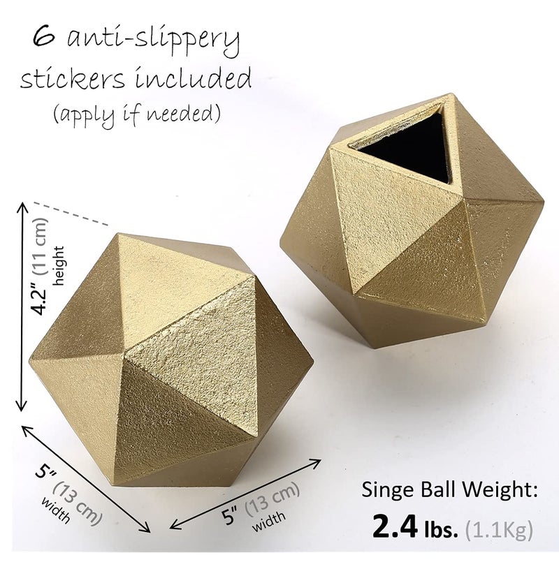 Ambipolar Geometric Decorative Ball Shaped Bookends, Modern Cast Iron Gold Bookends for Office Desk, Book Shelf, Room Decor, Home Office, Book Stand or Organizer, Set of 2 - Image 2