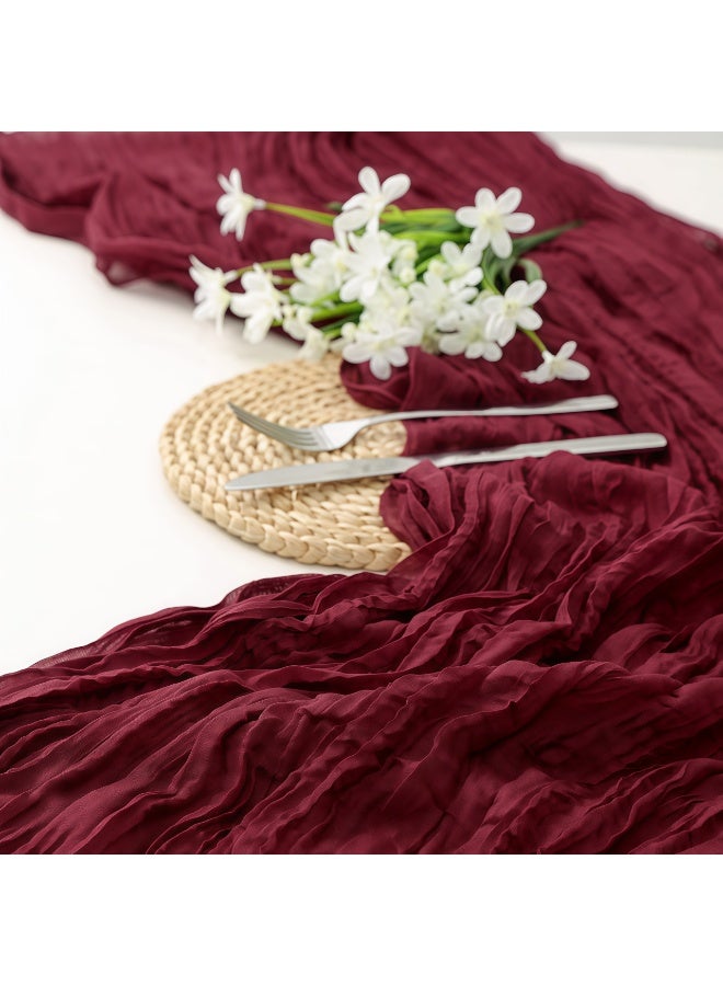 CHIYLE 90cm*300cm Cheesecloth Table Runner Burgundy – Boho Gauze Tablecloth for Wedding, Party & Home Décor - Image 4