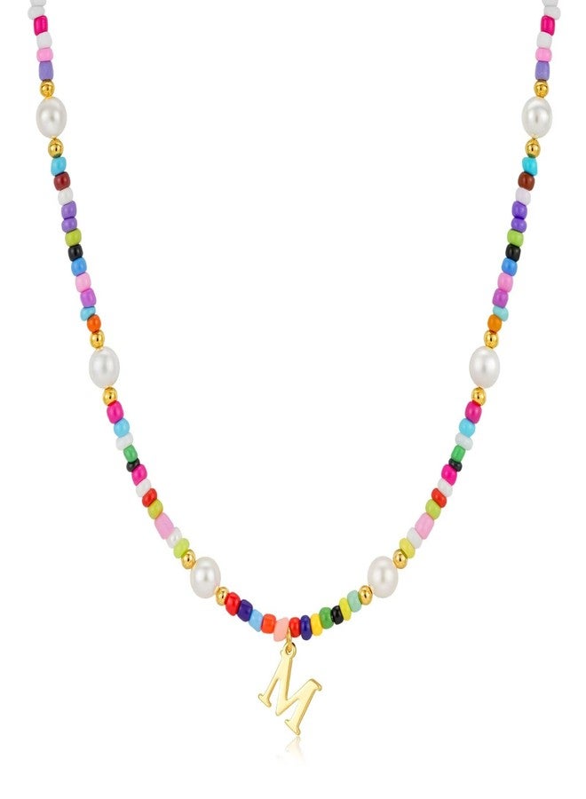 M MOOHAM Easter Gifts for Kids Teen Girls Easter Basket Stuffers - 6 7 8 9 10 11 12 13 14 15 Year Old Girl Birthday Gifts, Colorful Initial M Necklaces Pearl Beaded Necklace for Teenage Girls Jewelry - Image 1