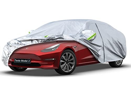 Kaugung 6 Layers Car Cover Custom Fit Tesla Model 3 from 2017 to 2025 Waterproof Car Cover All Weather for Automobiles Outdoor Indoor with Zipper Door Sun Rain Dust Snow Protection