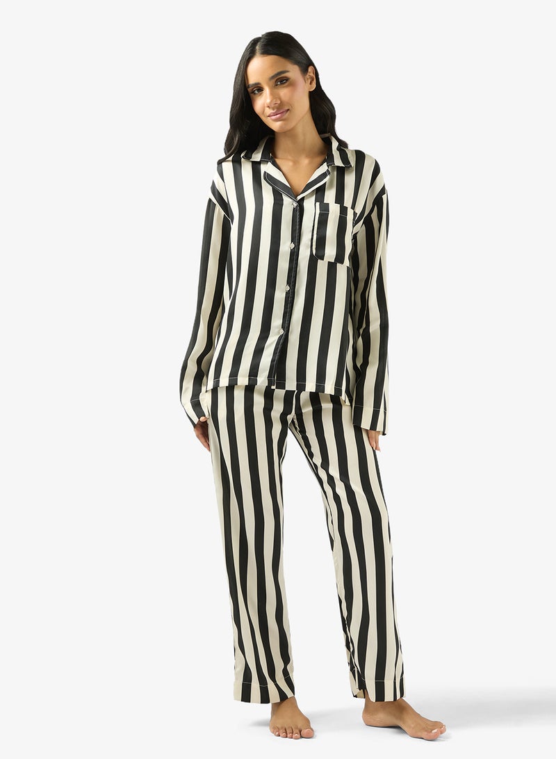 Ginger Satin Stripe Oversize Fit Shirt & Pyjama Set - Image 1
