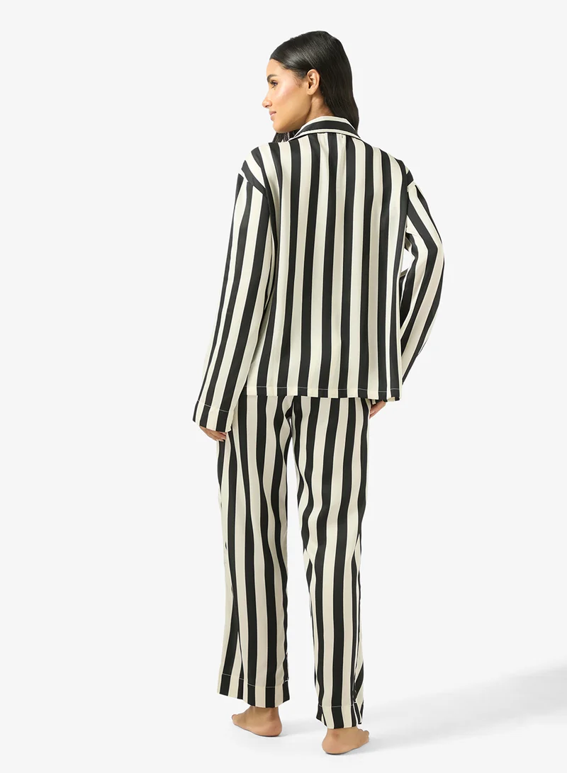Ginger Satin Stripe Oversize Fit Shirt & Pyjama Set