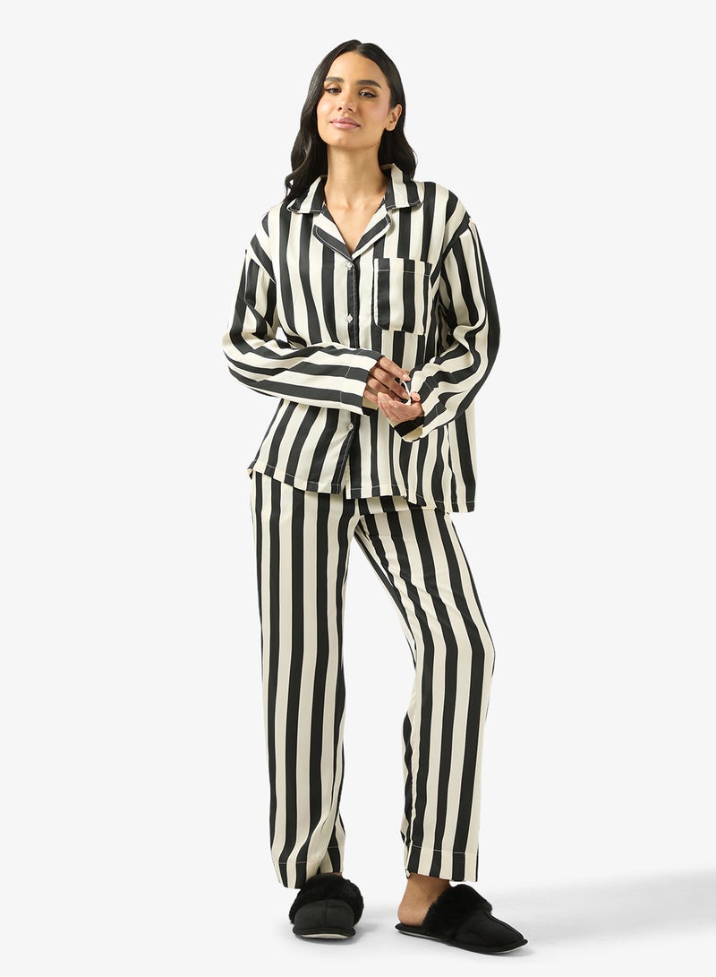 Ginger Satin Stripe Oversize Fit Shirt & Pyjama Set - Image 5