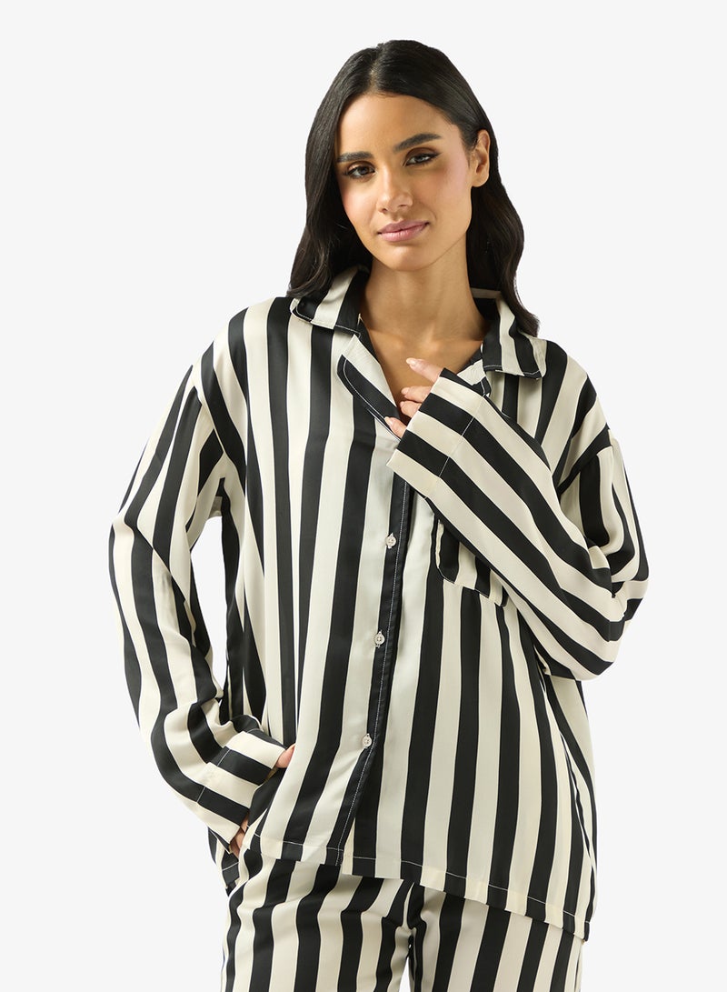 Ginger Satin Stripe Oversize Fit Shirt & Pyjama Set - Image 3