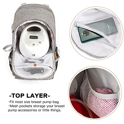 MOMIGO Breast Pump Backpack - Cooler and Moistureproof Bag Double Layer for Mother Outdoor Working Backpack with 13 Inch Laptop Compartment Fit Most Breast Pumps (Grey) - Image 3