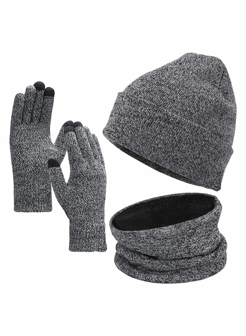 Winter Beanie Hat Scarf Touchscreen Gloves Set Gray Color - Image 1