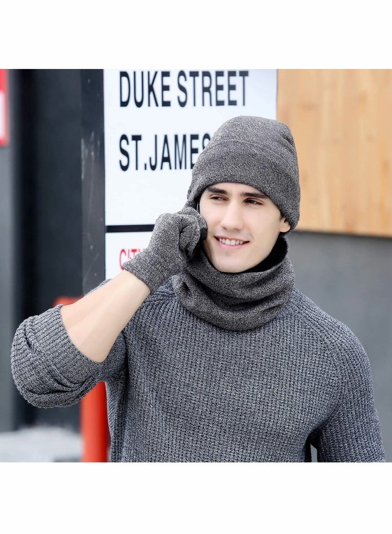 Winter Beanie Hat Scarf Touchscreen Gloves Set Gray Color - Image 2