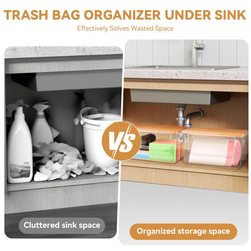 Hiitytin Trash Bag Holder Dispenser, Garbage Bag Dispenser with Bamboo Lid & Handles, Stackable Clear Trash Bag Organizer Under Sink for Kitchen, Pantry, Laundry Room, Cabinet - Image 5