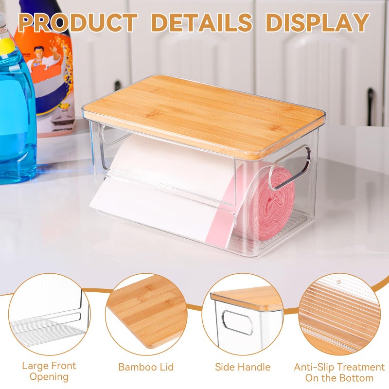 Hiitytin Trash Bag Holder Dispenser, Garbage Bag Dispenser with Bamboo Lid & Handles, Stackable Clear Trash Bag Organizer Under Sink for Kitchen, Pantry, Laundry Room, Cabinet - Image 4