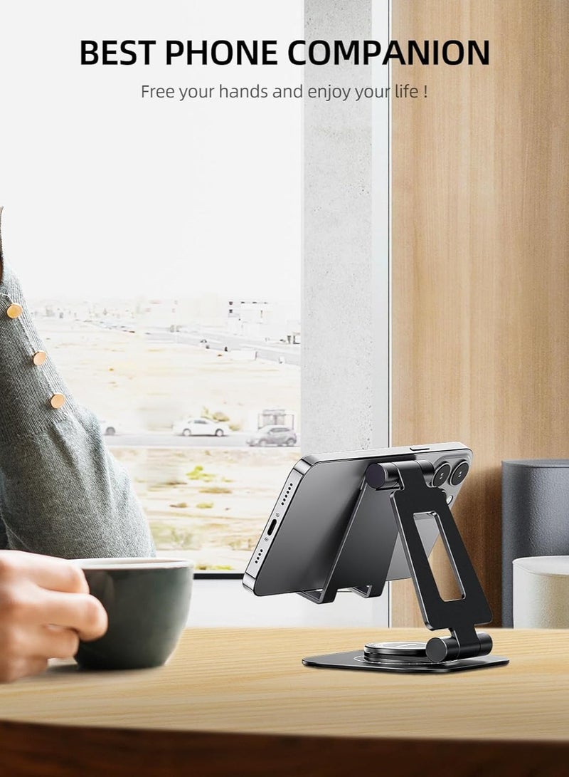 Barakah 360 Rotating Cell Phone Stand, Fully Adjustable Foldable Desktop Phone Holder Cradle Dock, Cradle, Holder, Aluminum Desktop Stand, Thick Case Friendly, Compatible with All Phones, Black - Image 3