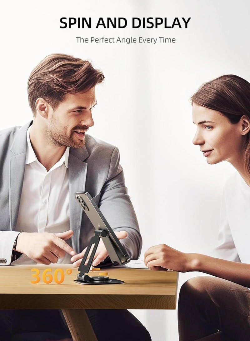 Barakah 360 Rotating Cell Phone Stand, Fully Adjustable Foldable Desktop Phone Holder Cradle Dock, Cradle, Holder, Aluminum Desktop Stand, Thick Case Friendly, Compatible with All Phones, Black - Image 5