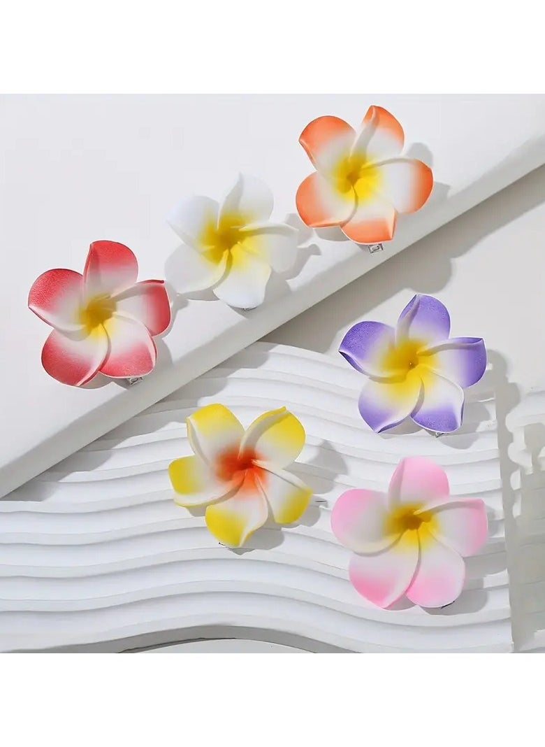 Generic Set Of 6 Pieces Boho Chic Hair Clips With Flower Design - Flower PVC Barrettes  - Image 1