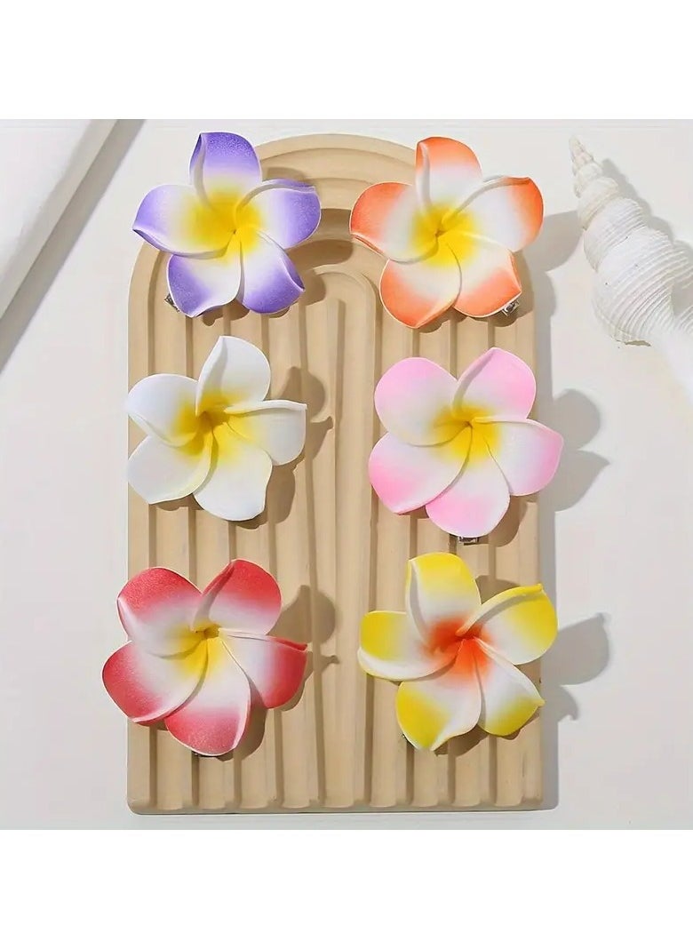 Generic Set Of 6 Pieces Boho Chic Hair Clips With Flower Design - Flower PVC Barrettes  - Image 2