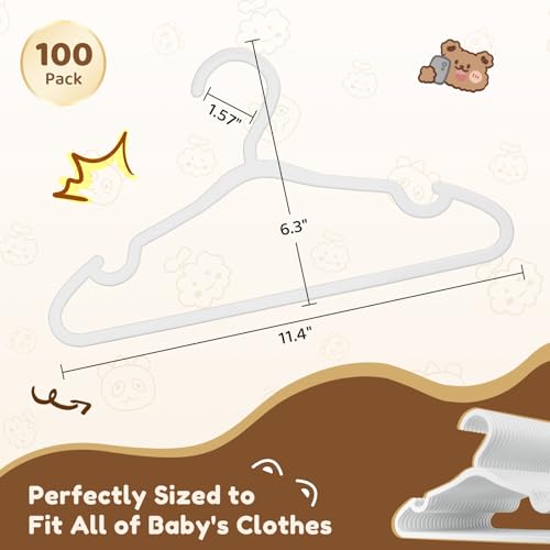 VILICK Plastic Kids Hangers - 100 Pack Non-Slip Baby Clothes Hangers for Closet, Toddler & Newborn Clothing Pants, Skirts, Coats (White) - Image 2