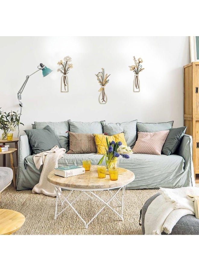 انسجام 3 قطع من فنون الزهور المعدنية على الحائط - ديكور ريفي بسيط باللون البيج لغرفة المعيشة والحمام وغرفة النوم وغرفة الطعام وهدايا الترحيب بالمنزل الجديد - Image 4