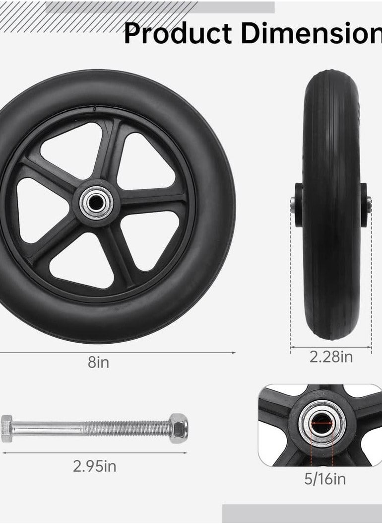 Generic 2 PCS Wheelchair Front Wheel, 8 inch Solid Wheel Replacement with 5/16inch(8mm) Metal Bearing, Accessories for Wheelchairs, Rollators, Walkers  - Image 2