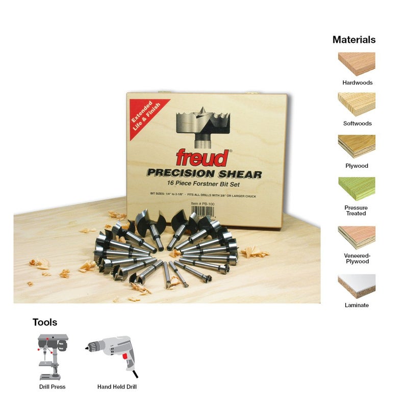 Freud PB-100: 1/4"" to 2-1/8"" (Dia.) 16 Pcs. Forstner Bit Set - Image 2