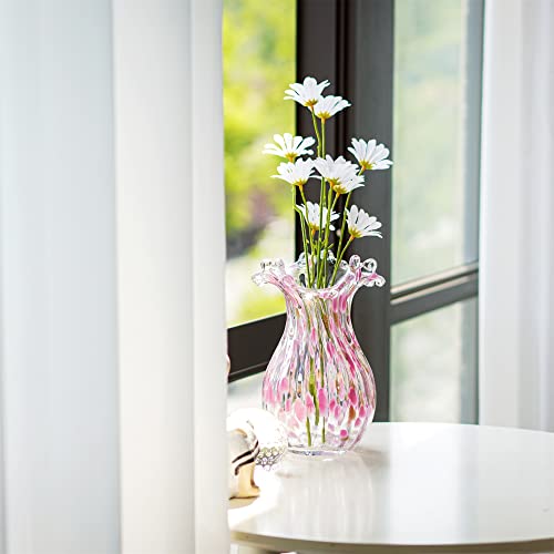 QFkris Handblown Glass Vase, Modern Art Flower Vase with Pink Petal Decorative for Home Decor, 8.5 inch Tall for Living Room Dining Tabletop Centerpiece Statement Office Decoration - Image 2