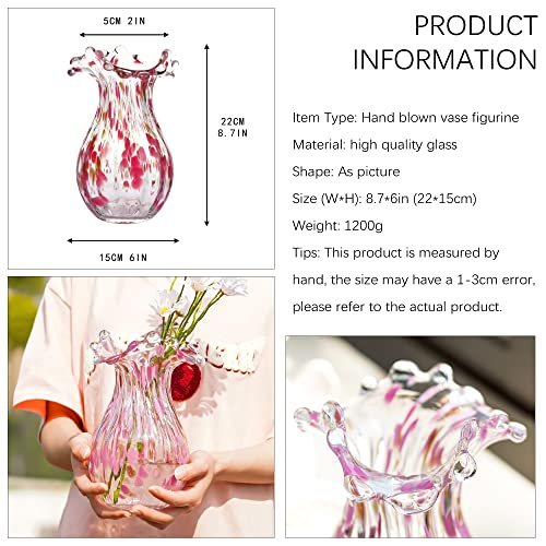 QFkris Handblown Glass Vase, Modern Art Flower Vase with Pink Petal Decorative for Home Decor, 8.5 inch Tall for Living Room Dining Tabletop Centerpiece Statement Office Decoration - Image 3