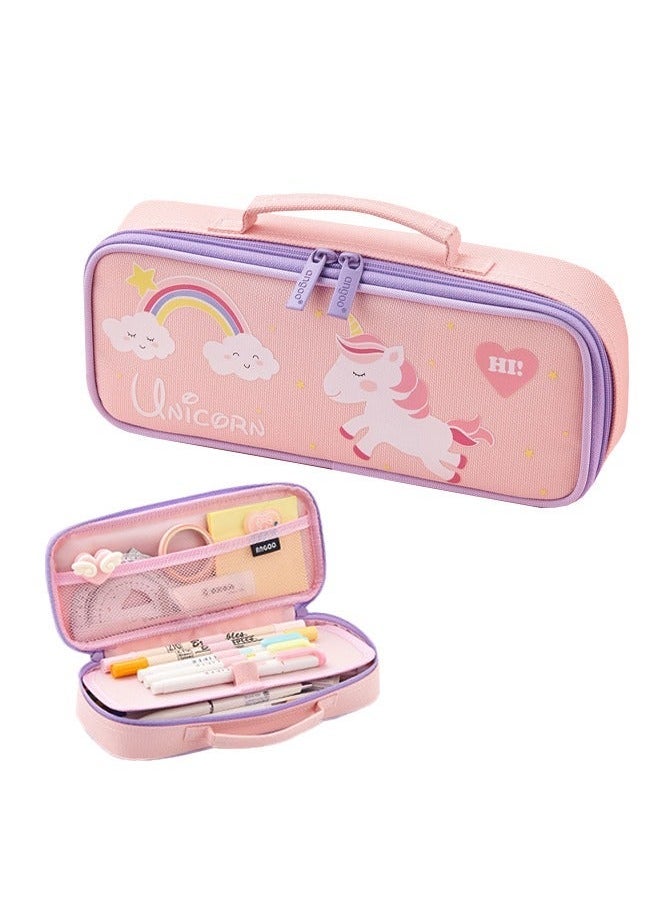Cartoon Pencil Case Pencil Case Unicorn Pencil Pouch Medium Capacity Portable Multifunction Pen Bag with Compartments Large Capacity Portable Fabric Pen Bag for Girls Kids Teen Pink/Purple - Image 1