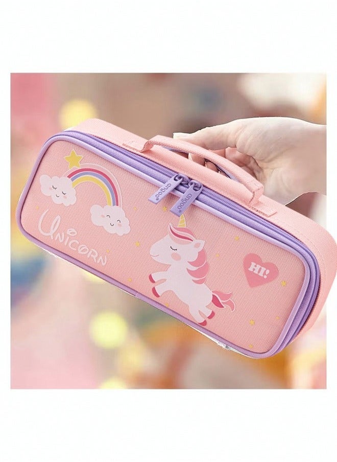 Cartoon Pencil Case Pencil Case Unicorn Pencil Pouch Medium Capacity Portable Multifunction Pen Bag with Compartments Large Capacity Portable Fabric Pen Bag for Girls Kids Teen Pink/Purple - Image 5