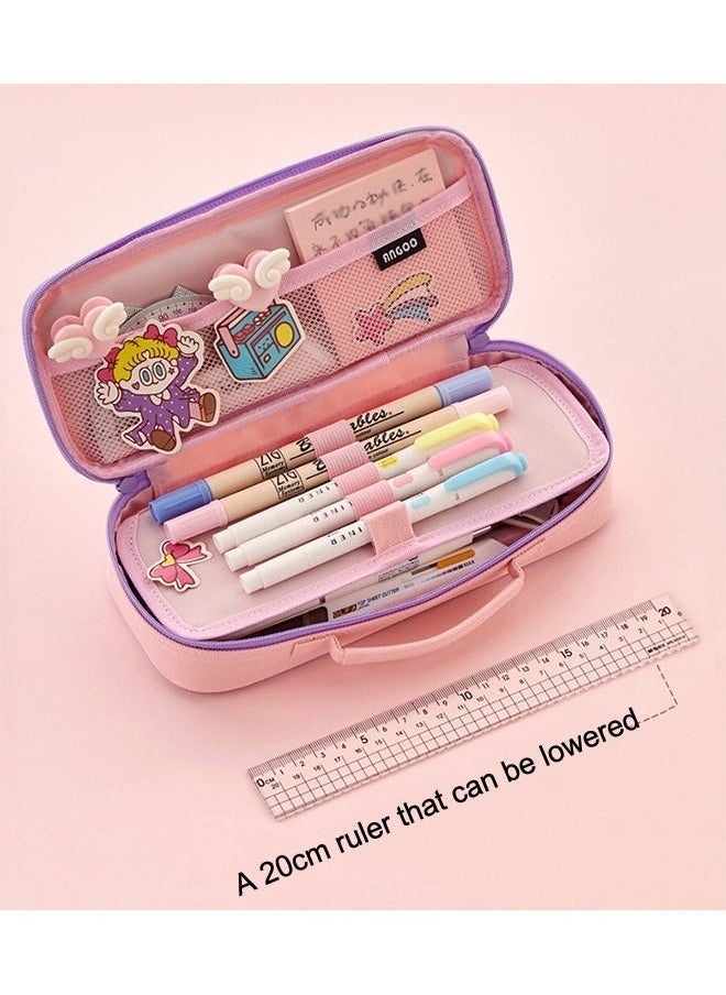 Cartoon Pencil Case Pencil Case Unicorn Pencil Pouch Medium Capacity Portable Multifunction Pen Bag with Compartments Large Capacity Portable Fabric Pen Bag for Girls Kids Teen Pink/Purple - Image 4