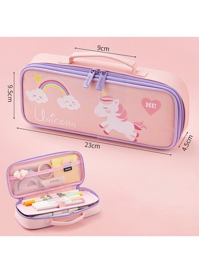Cartoon Pencil Case Pencil Case Unicorn Pencil Pouch Medium Capacity Portable Multifunction Pen Bag with Compartments Large Capacity Portable Fabric Pen Bag for Girls Kids Teen Pink/Purple - Image 2