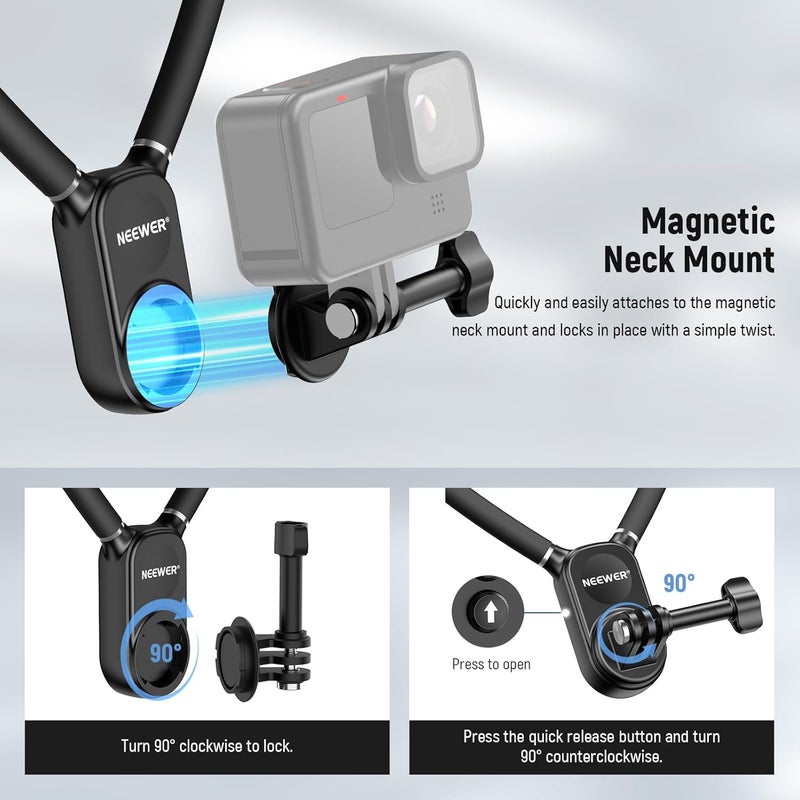 Neewer Magnetic Neck Mount Compatible with GoPro Hero 13 12 11 MAX DJI Action 4 Insta360 iPhone 15 Pro Max Samsung S23, Quick Release Flexible POV Action Camera Neck Mount Adapter & Phone Holder, GP15 - Image 4
