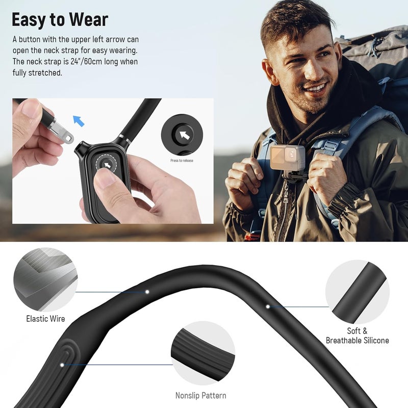 Neewer Magnetic Neck Mount Compatible with GoPro Hero 13 12 11 MAX DJI Action 4 Insta360 iPhone 15 Pro Max Samsung S23, Quick Release Flexible POV Action Camera Neck Mount Adapter & Phone Holder, GP15 - Image 3