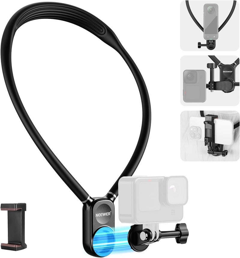 Neewer Magnetic Neck Mount Compatible with GoPro Hero 13 12 11 MAX DJI Action 4 Insta360 iPhone 15 Pro Max Samsung S23, Quick Release Flexible POV Action Camera Neck Mount Adapter & Phone Holder, GP15 - Image 1