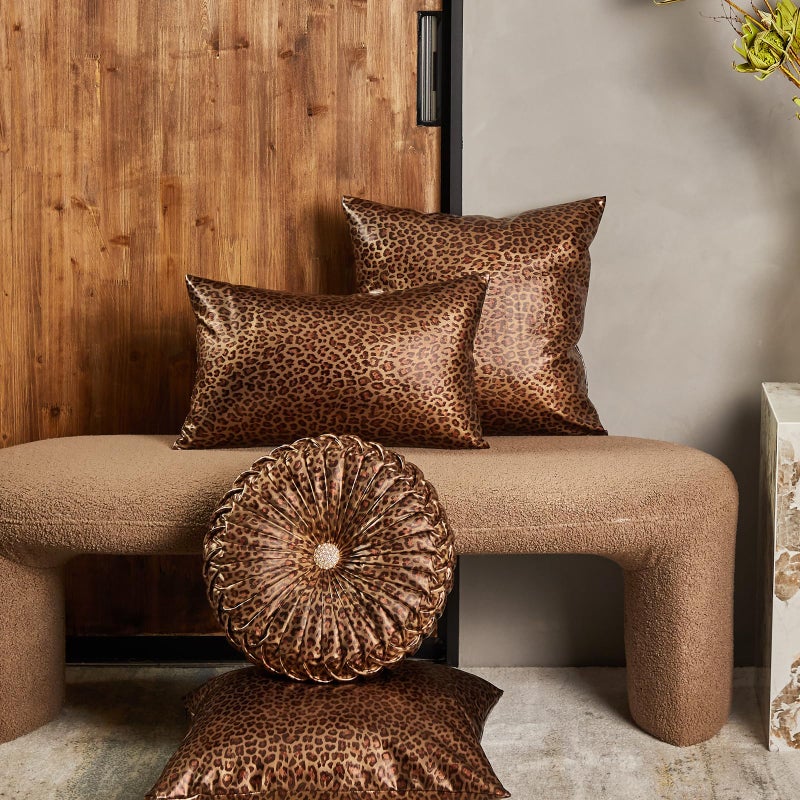EUCIOR Leopard Gold Throw Pillows,Circular Pillow,Pumpkin Pleated Handmade Throw Pillows,Smooth Metallic Leather Decorative Pillows for Home Decor Bedroom Living Room Couch Bed Sofa - Image 5