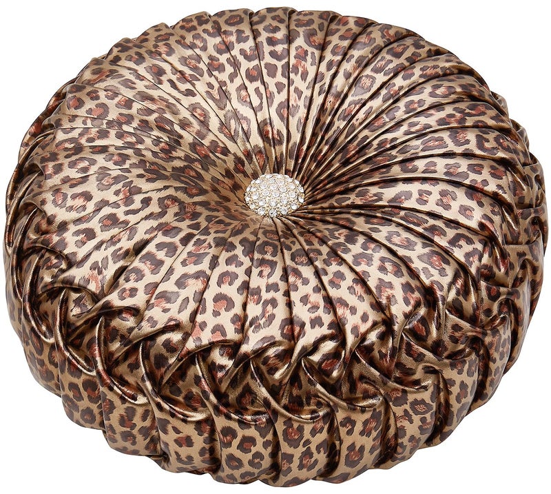 EUCIOR Leopard Gold Throw Pillows,Circular Pillow,Pumpkin Pleated Handmade Throw Pillows,Smooth Metallic Leather Decorative Pillows for Home Decor Bedroom Living Room Couch Bed Sofa - Image 1