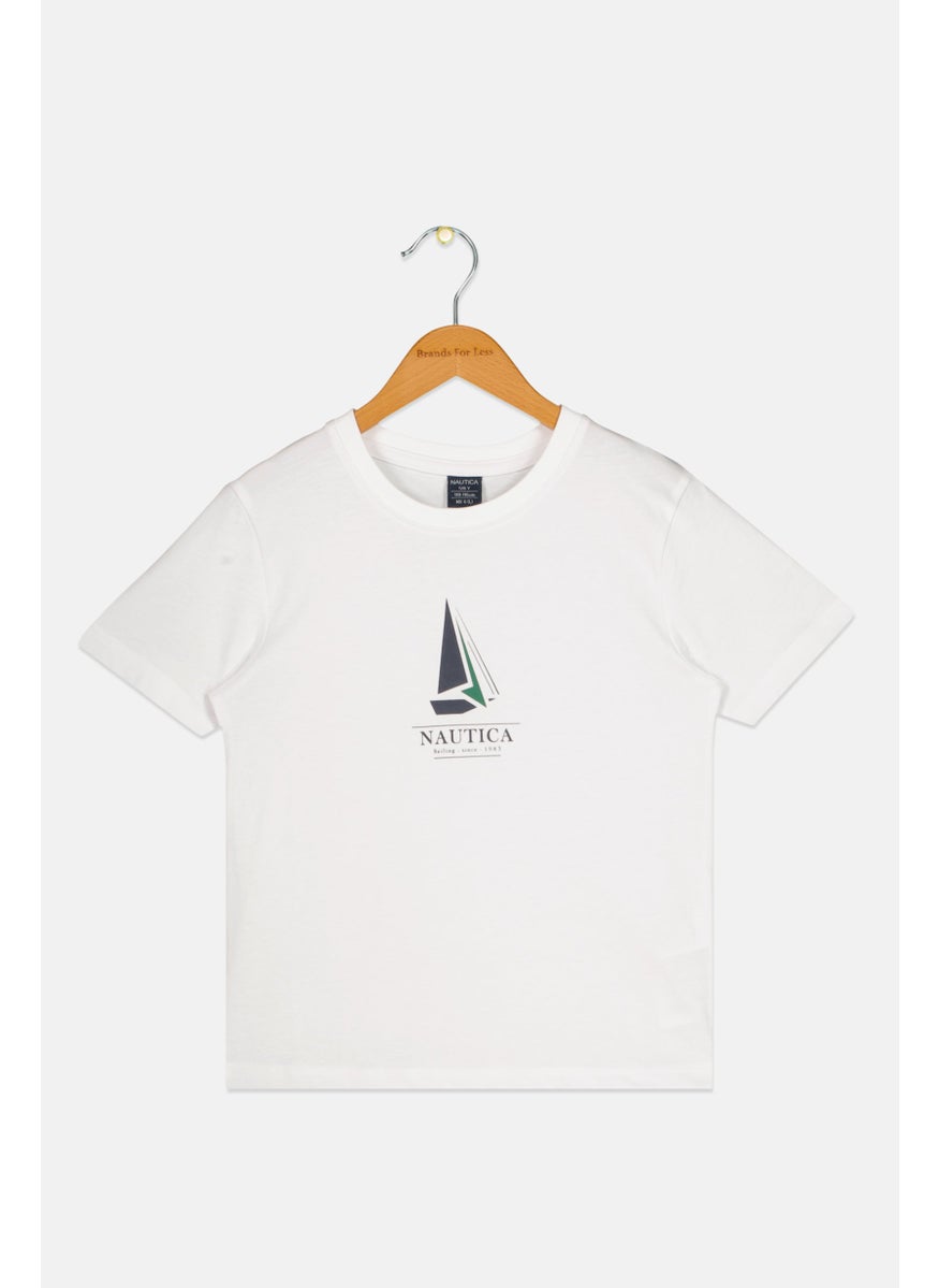 NAUTICA - Kids Boy Short Sleeves Brand Logo T-Shirt, White - Image 1