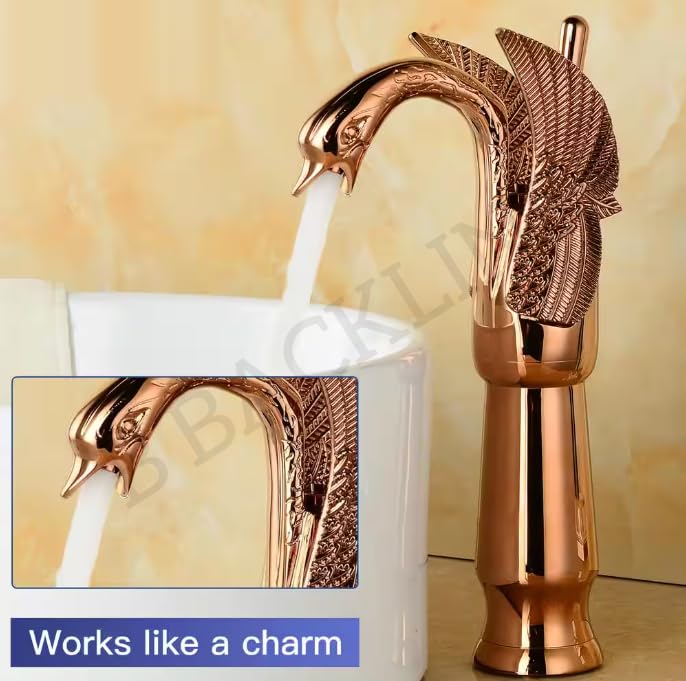 B BACKLINE Brass Basin Mixer Tap Hot Cold | Wash Basin Mixer Faucet | Pillar Tap For Wash Basin | Taps For Bathroom Livingroom & Bathroom (Rose Gold Tap Long) - Image 3