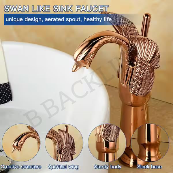 B BACKLINE Brass Basin Mixer Tap Hot Cold | Wash Basin Mixer Faucet | Pillar Tap For Wash Basin | Taps For Bathroom Livingroom & Bathroom (Rose Gold Tap Long) - Image 2