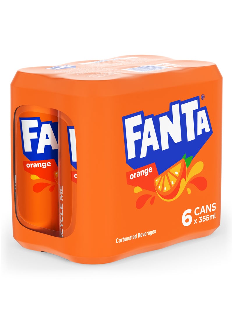 Fanta Orange Carbonated Soft Drink Can 6 x 355ml - Image 1
