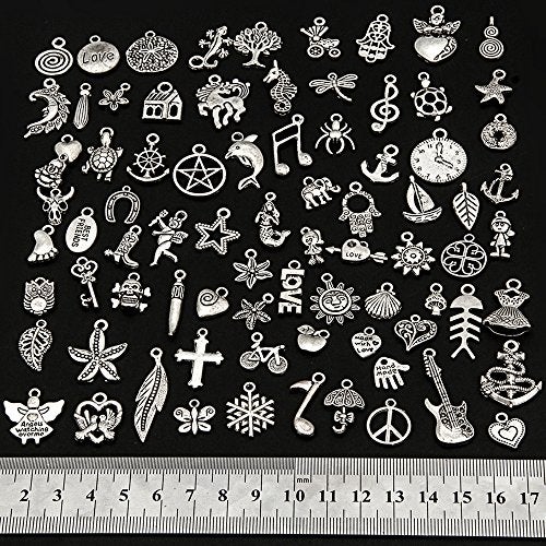 RUBYCA 160Pcs Assorted Mixed Silver Charms Pendants for Bracelets Jewelry Making Crafting Supplies, Tibetan Silver Color Charms, Just Like the Picture (Mix5) - Image 2
