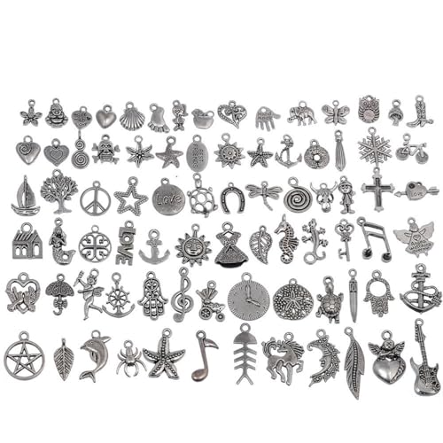 RUBYCA 160Pcs Assorted Mixed Silver Charms Pendants for Bracelets Jewelry Making Crafting Supplies, Tibetan Silver Color Charms, Just Like the Picture (Mix5) - Image 1