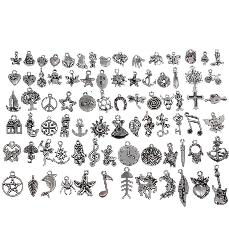 RUBYCA 160Pcs Assorted Mixed Silver Charms Pendants for Bracelets Jewelry Making Crafting Supplies, Tibetan Silver Color Charms, Just Like the Picture (Mix5) - Image 5