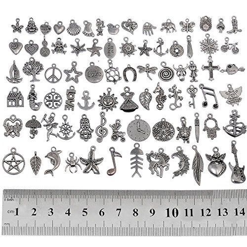 RUBYCA 160Pcs Assorted Mixed Silver Charms Pendants for Bracelets Jewelry Making Crafting Supplies, Tibetan Silver Color Charms, Just Like the Picture (Mix5) - Image 3