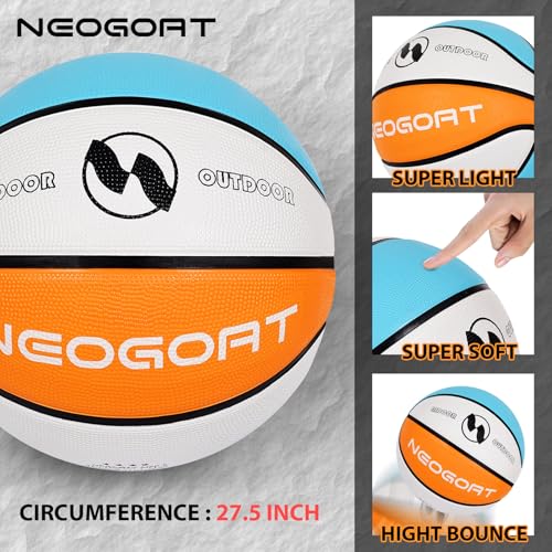 NEOGOAT Size 5 Kids Youth Basketball 27.5",Durable High-Bounce Thickened Rubber Youth 27.5" Basketball Size 5 for in & Outdoor Play, for Boys & Girls Ages 4-10 (Deflated,with Pump) - Image 4