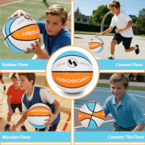 NEOGOAT Size 5 Kids Youth Basketball 27.5",Durable High-Bounce Thickened Rubber Youth 27.5" Basketball Size 5 for in & Outdoor Play, for Boys & Girls Ages 4-10 (Deflated,with Pump) - Image 5